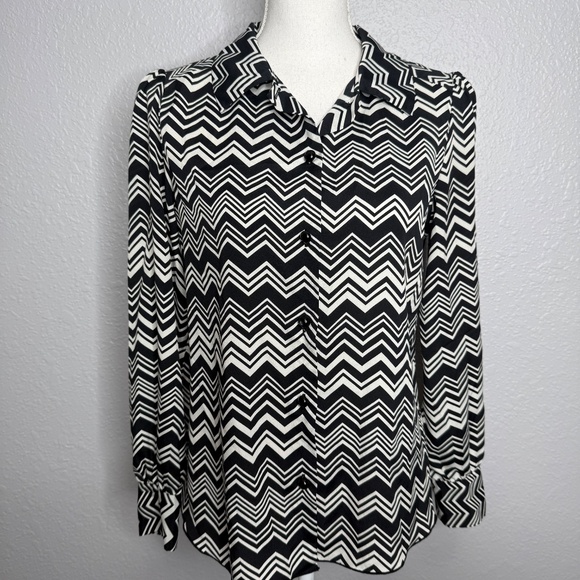 Missoni For Target Women's‎ Black & White Chevron Long Sleeve Blouse -cp - Picture 2 of 10